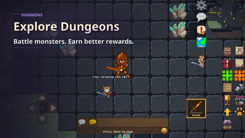 A player exploring a dark dungeon full of skeleton monsters